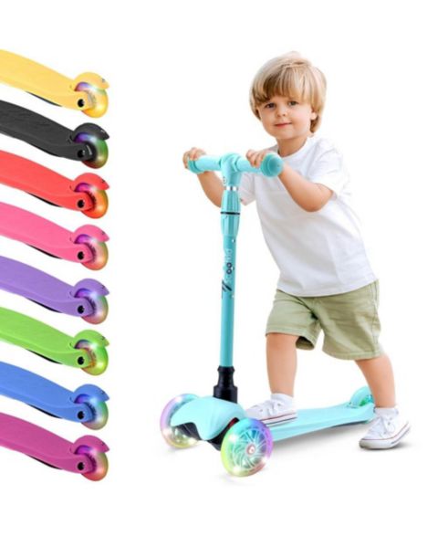 Детская игрушка Hurtle Mini Kickboard Scooter with Adjustable Handlebar and LED Light Wheel, Ages 2+, цвет: Синий