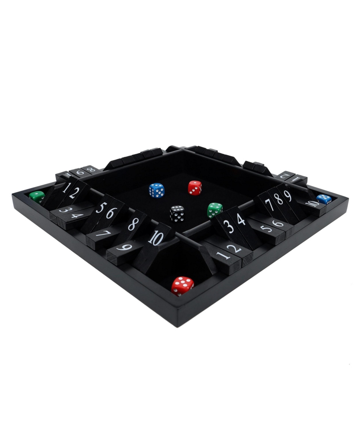 Pacific Shore Games 4 Player Shut The Box Dice Board Game With Black Stained Wood In Black