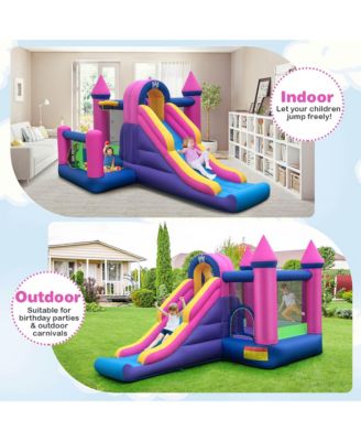 Kids Inflatable Bounce Castle 7-in-1 Jumping House with Long Slide and 735W Blower