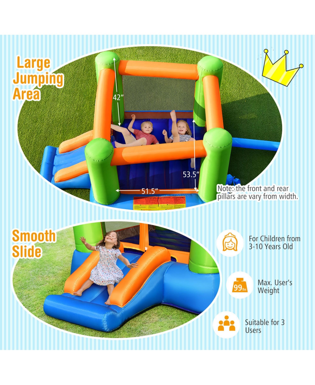 Gymax Inflatable Bounce House Kids Jumping Playhouse Indoor and Outdoor With 480W Blower