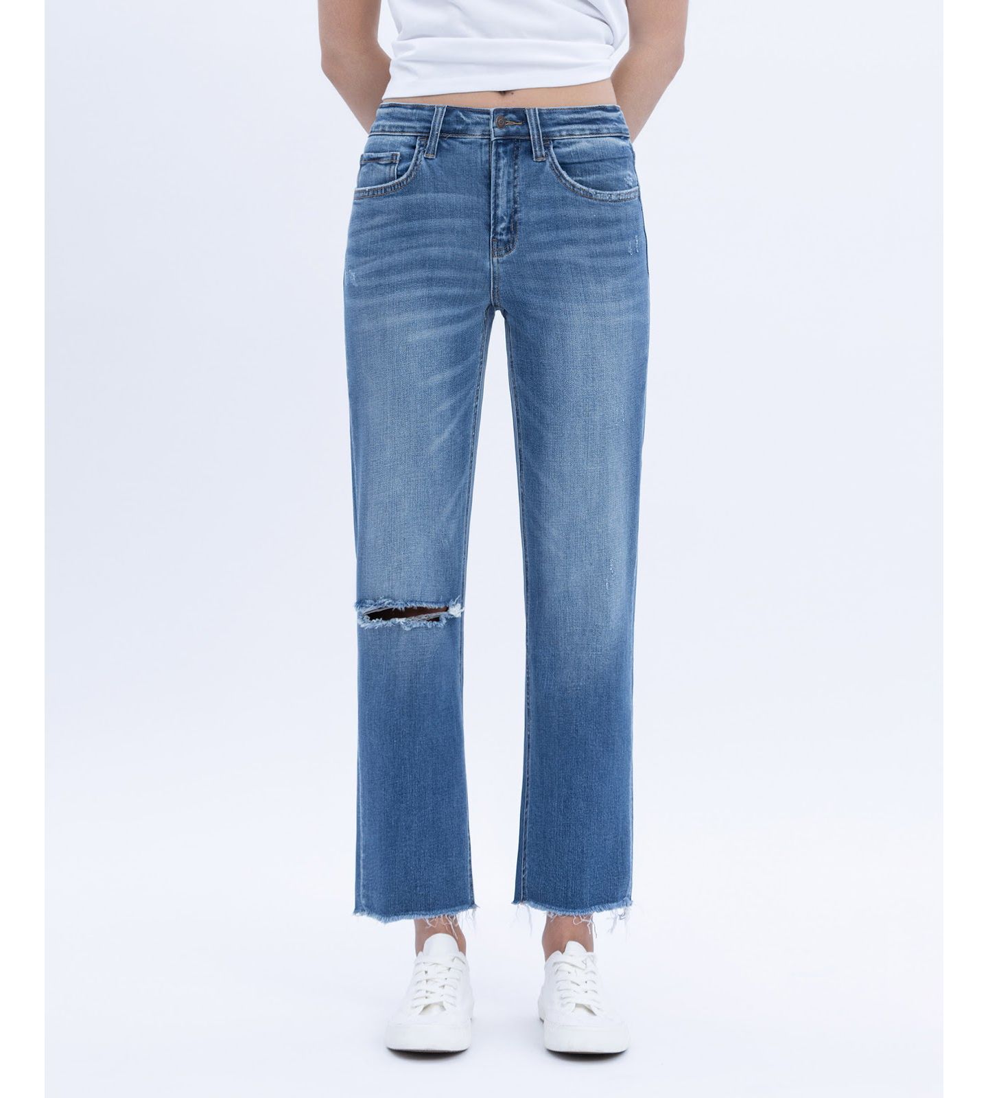 Женские джинсы Flying Monkey Mid Rise Crop Straight, цвет: Синий — фото 1