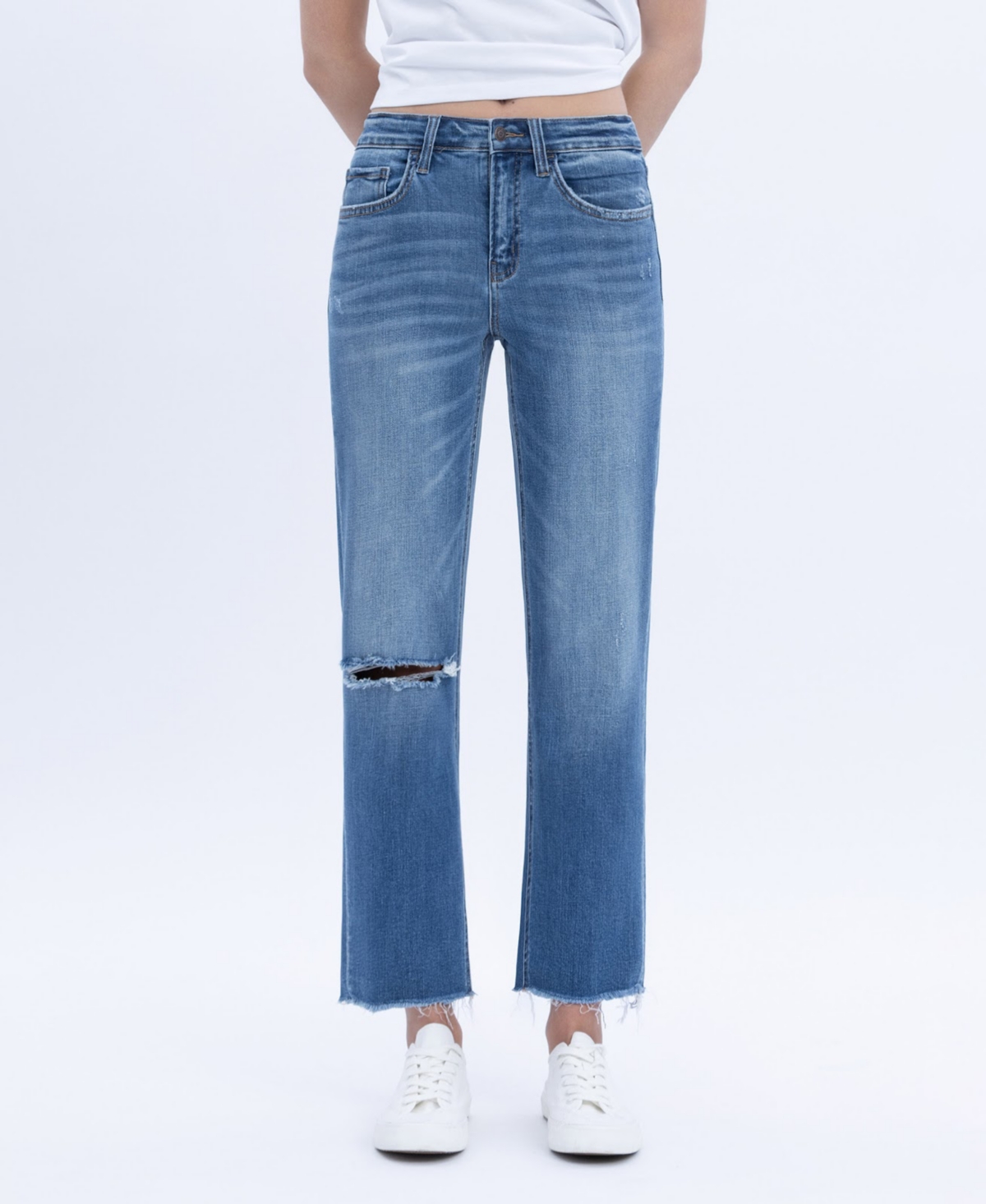 Women's Mid Rise Crop Straight Jeans - Tranquility blue