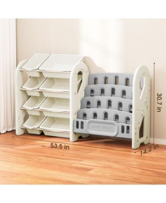 Kids Toy Organizer and Bookshelf, 2-in-1 Storage Shelf with 9 Bins & 4 Book Slots