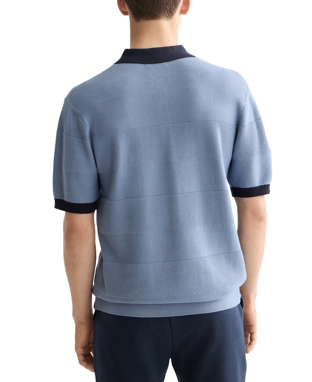 Scotch & Soda Tonal Stripe Cotton Polo Sweater In Blue