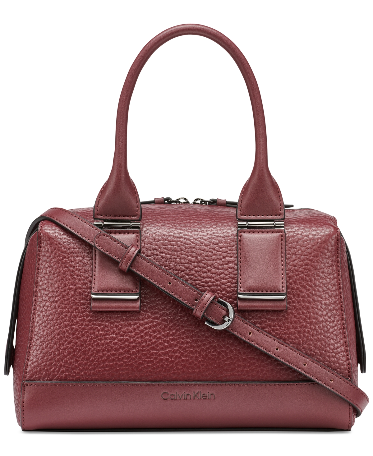 Calvin Klein Jett Convertible Top Handle Satchel In Burgundy