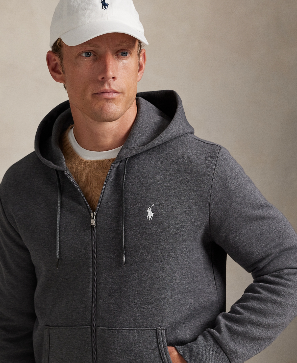 Polo Ralph Lauren Hooded Knitwear Featuring Front Pockets In Gray