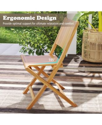 2 Pieces Teak Wood Outdoor Dining Chairs with Slatted Seat
