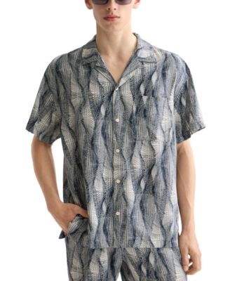 SCOTCH & SODA - Men's Relaxed Fit Short Sleeve Marble Print Button-Front Camp Shirt