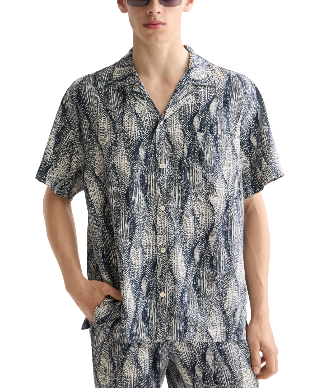 Scotch & Soda Men's Relaxed Fit Short Sleeve Marble Print Button-Front Camp Shirt