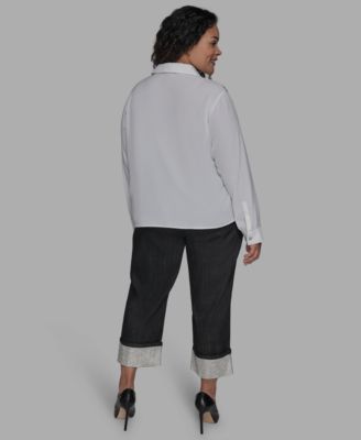 Plus Size Paris-Print Button-Front Blouse