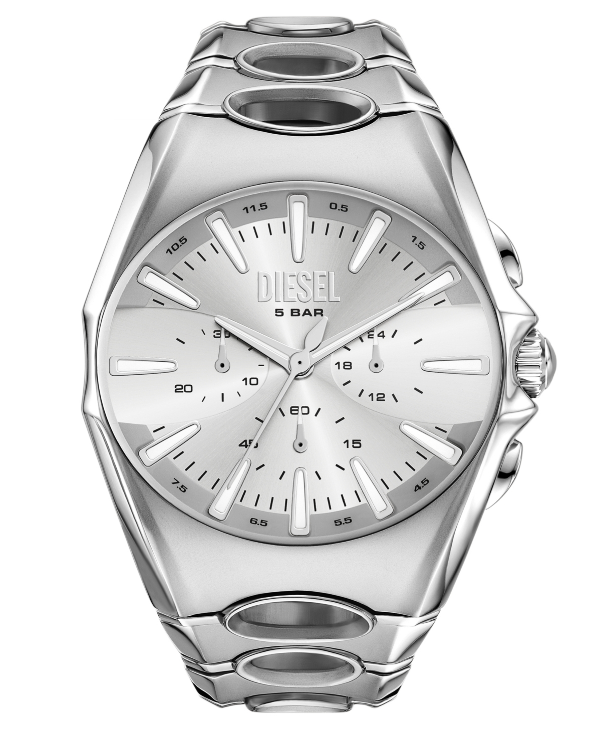 Diesel Men's D-curve Quartz Chronograph Silver Stainless Steel Watch, 48mm In Silver