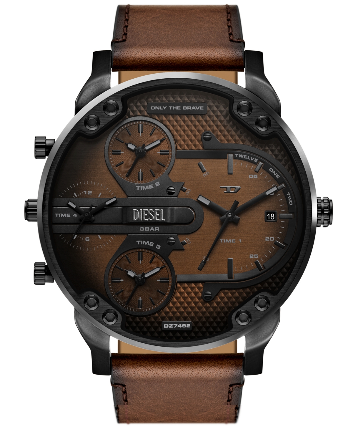 Men's Mr. Daddy Slim Quartz Three-Hand Date Brown Leather Watch, 54mm - Brown