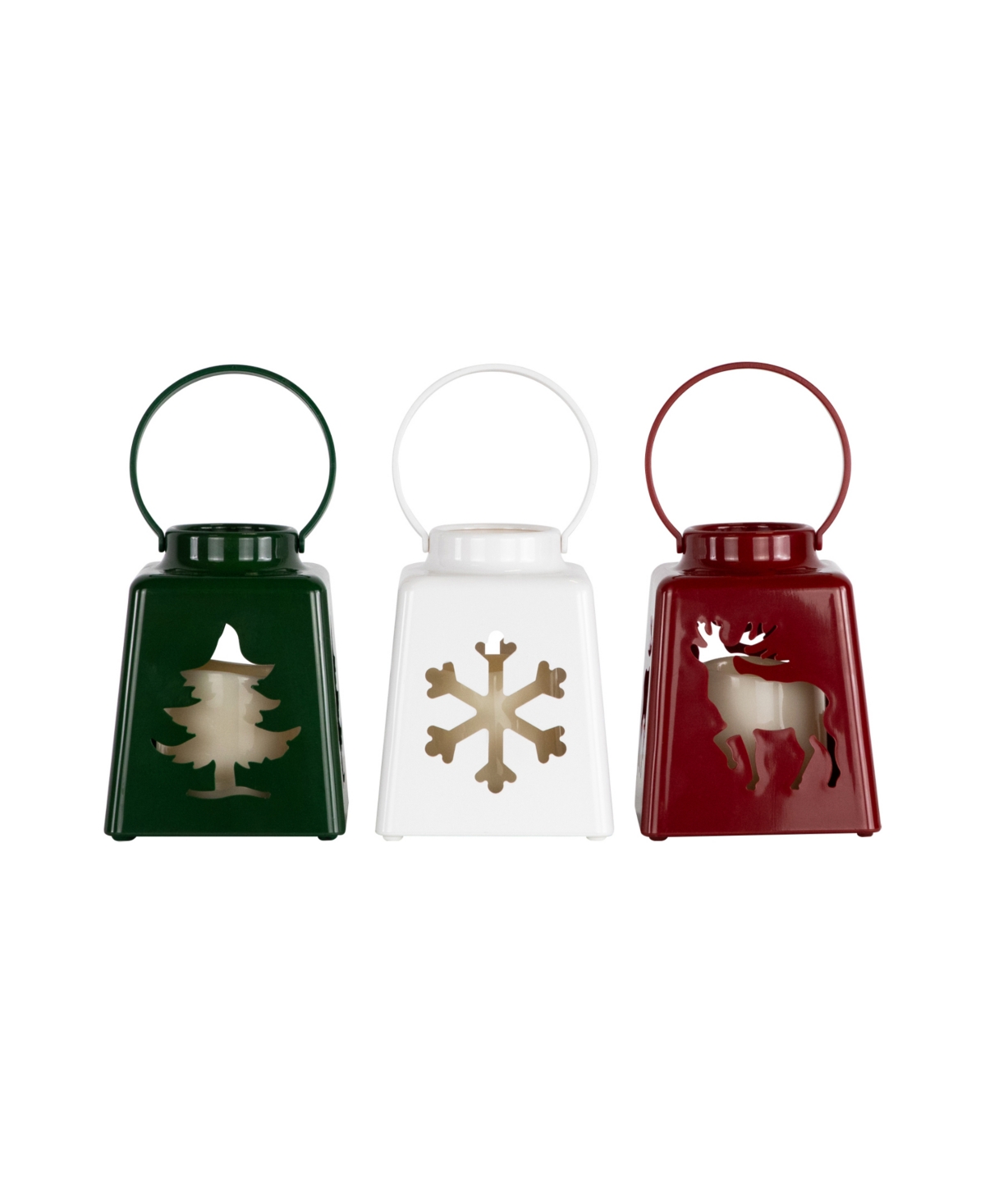 Led Lighted Christmas Candle Lanterns, Set of 3 - Multi