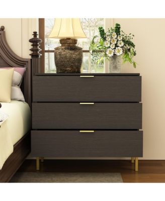 3-Drawers Black Wood Chest of Drawers Dresser