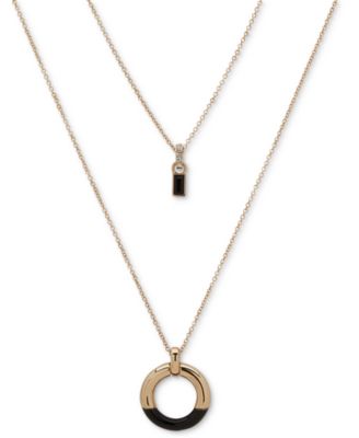 DKNY - Gold-Tone Crystal & Ring Layered Pendant Necklace, 16" + 3" extender