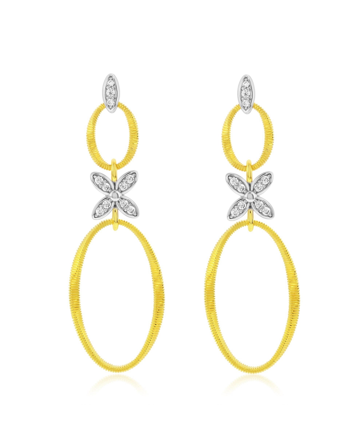 Suzy Levian Golden Helix Sterling Silver & Cubic Zirconia Flower Double Circle Coil Earrings - Golden
