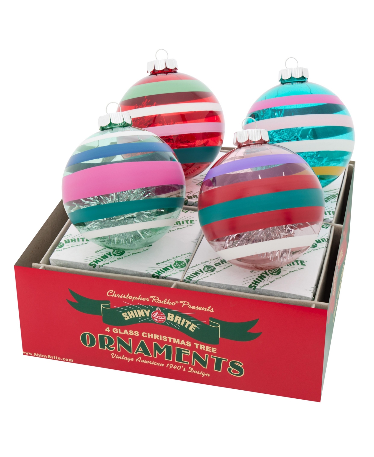 Shiny Brite Vivid Vintage Decorated Rounds, Set Of 4