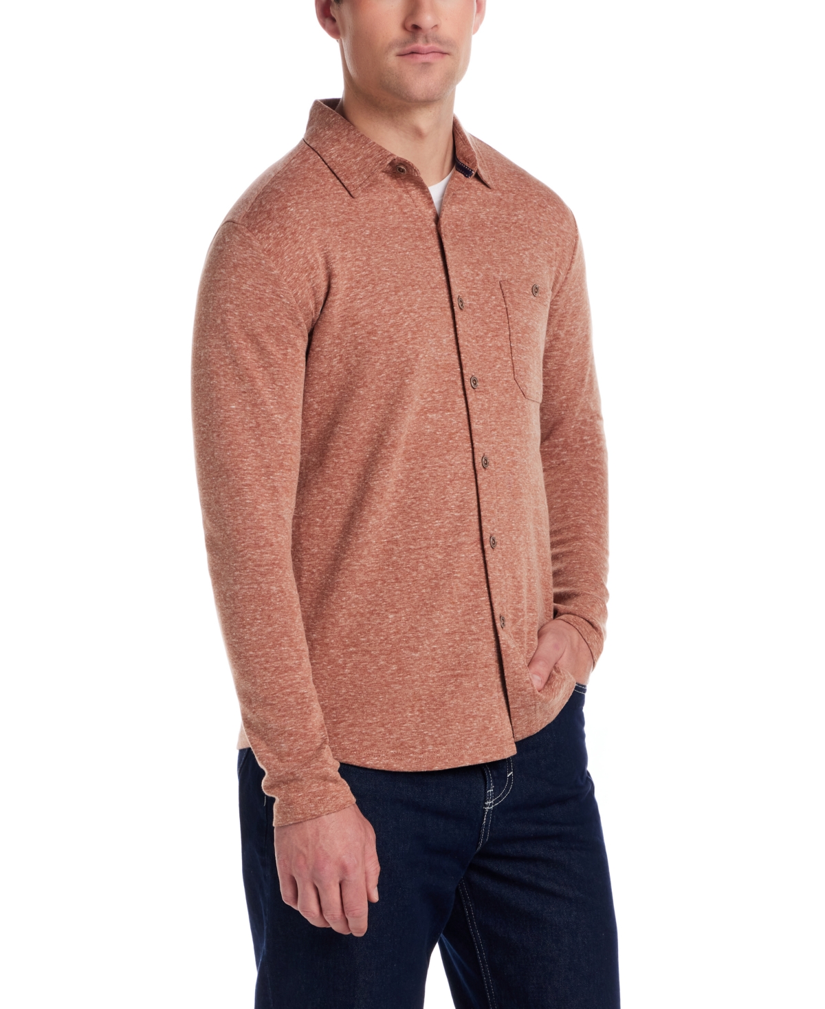 Weatherproof Vintage Men's Long Sleeve Heathered Button-front Shirt In Brown