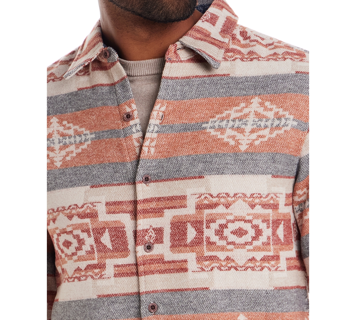 Weatherproof Vintage Men's Southwest Pattern Long Sleeve Button-front Shirt Jacket In Brown
