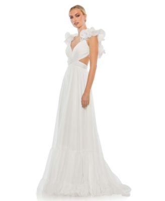 Women's Ruffle Tiered Cut-Out Chiffon Gown