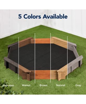 Kid's Octagonal Wooden Outdoor Sandbox w/ Benches, 8 Seats, Cover, XL Sandpit, Liner