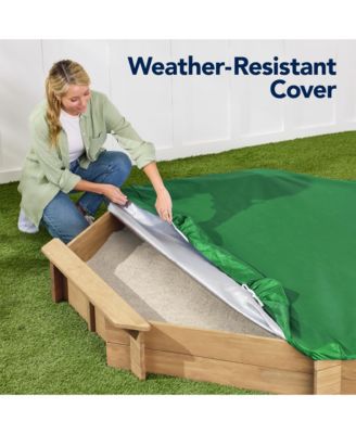 Kid's Octagonal Wooden Outdoor Sandbox w/ Benches, 8 Seats, Cover, XL Sandpit, Liner