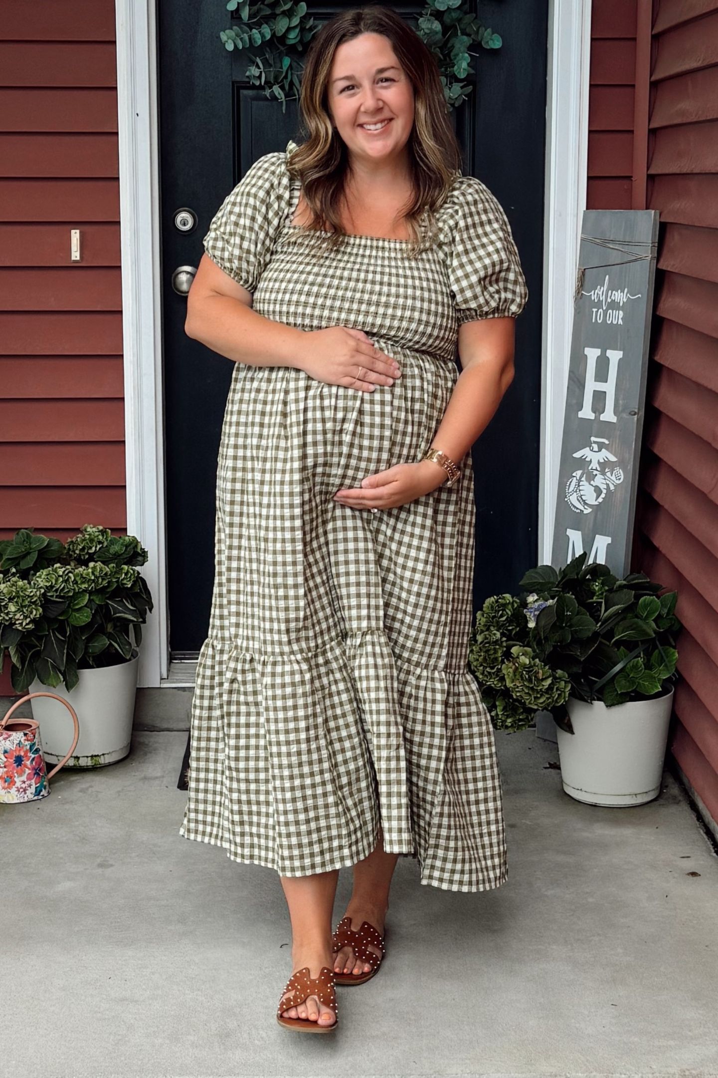 Женское платье Pinkblush Rust Gingham Smocked Midi, цвет: Оливковый зелёный — фото 5