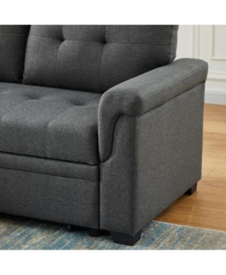 84"W Dark Gray Linen Reversible Sleeper Sectional Sofa with Storage Chaise