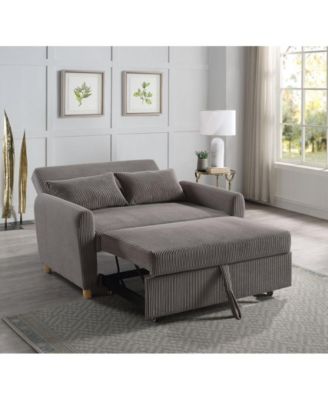 54"W Brown Corduroy Convertible Sleeper Loveseat