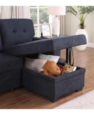 84.5"W Woven Fabric Reversible Sleeper Sectional Sofa with Storage Chaise