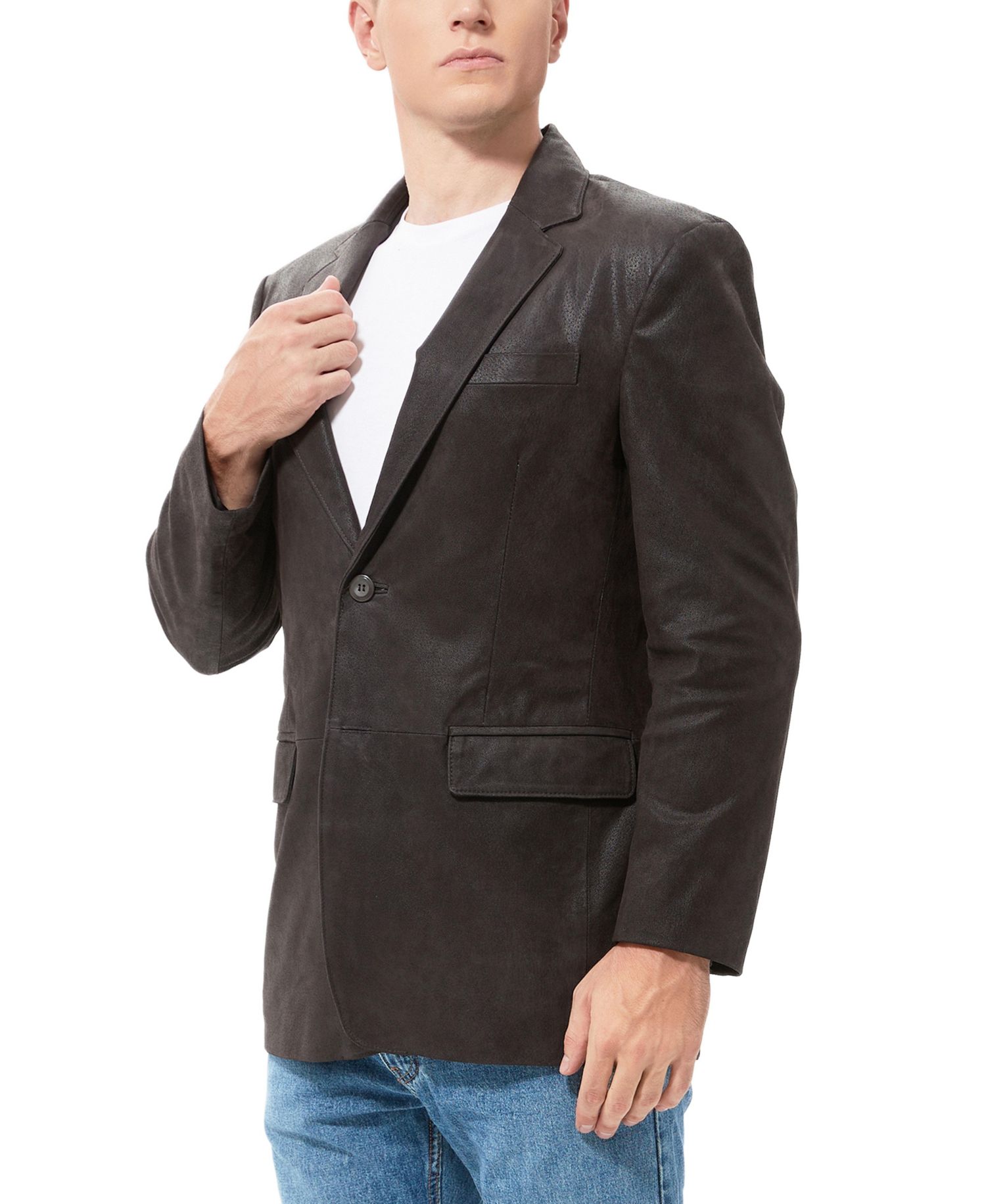 Men's Classic Two-Button Distressed Leather Blazer