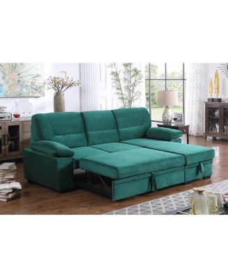 97.5"W Green Velvet Fabric Reversible Sleeper Sectional Sofa Chaise