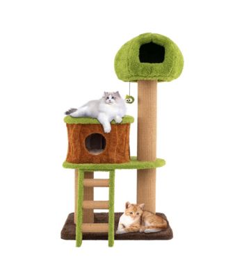 56" Tall Cat Tower with Mushroom-shaped Nest Condo Climbing Ladder Teasing Ball