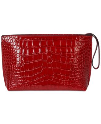 Crocodile-Embossed Leather Zipper Pouch