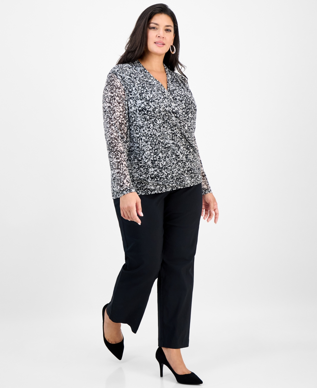 Inc International Concepts Plus Size Mesh Draped Top, Macy's Exclusive In Multi
