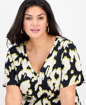 Plus Size Cotton V-Neck Short-Sleeve Top, Macy's Exclusive