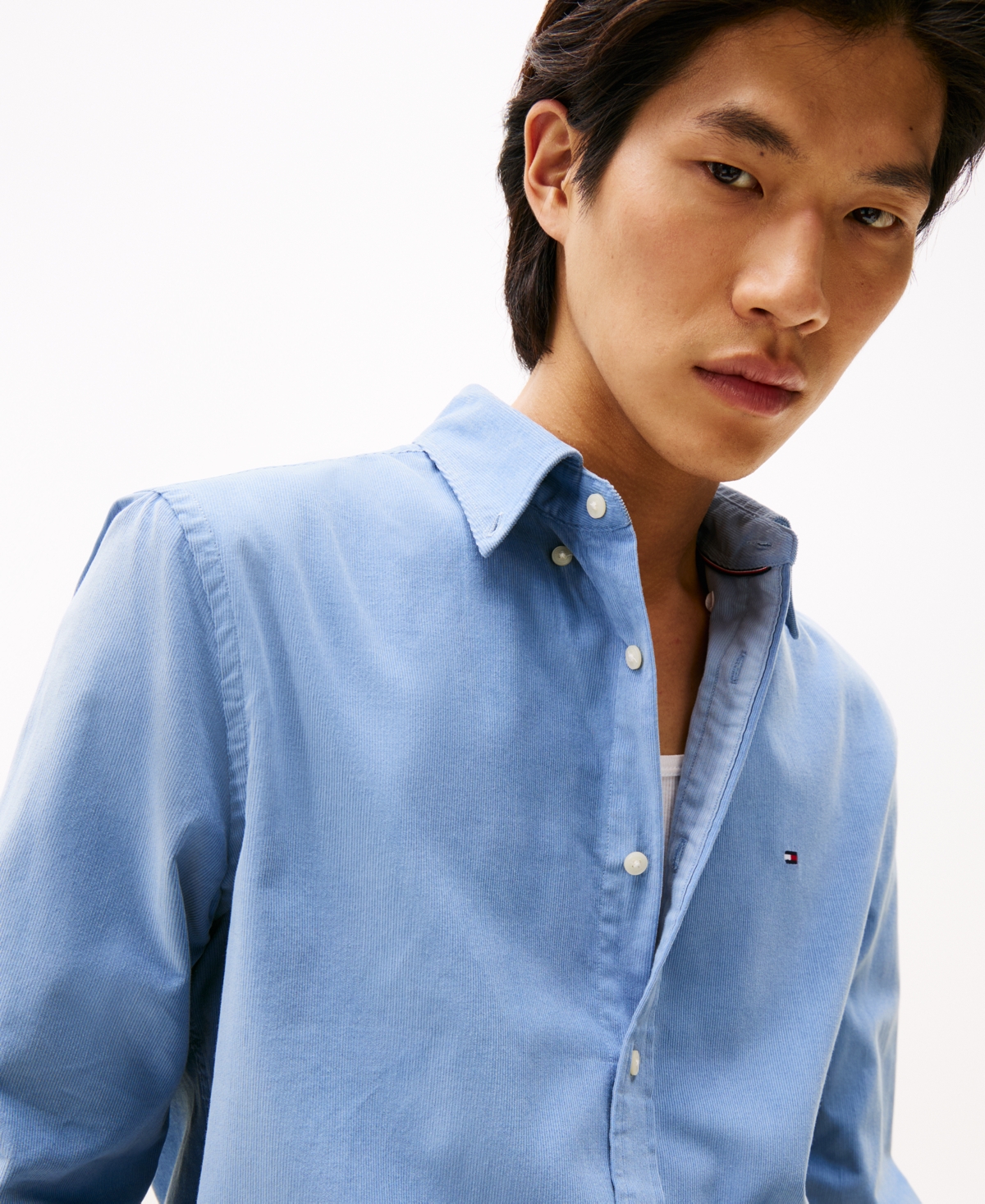 Tommy Hilfiger Men's Regular-fit Solid Corduroy Shirt In Blue