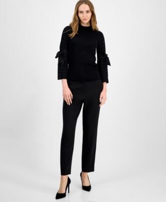 Women's Embellished Bow-Sleeve Mockneck Top