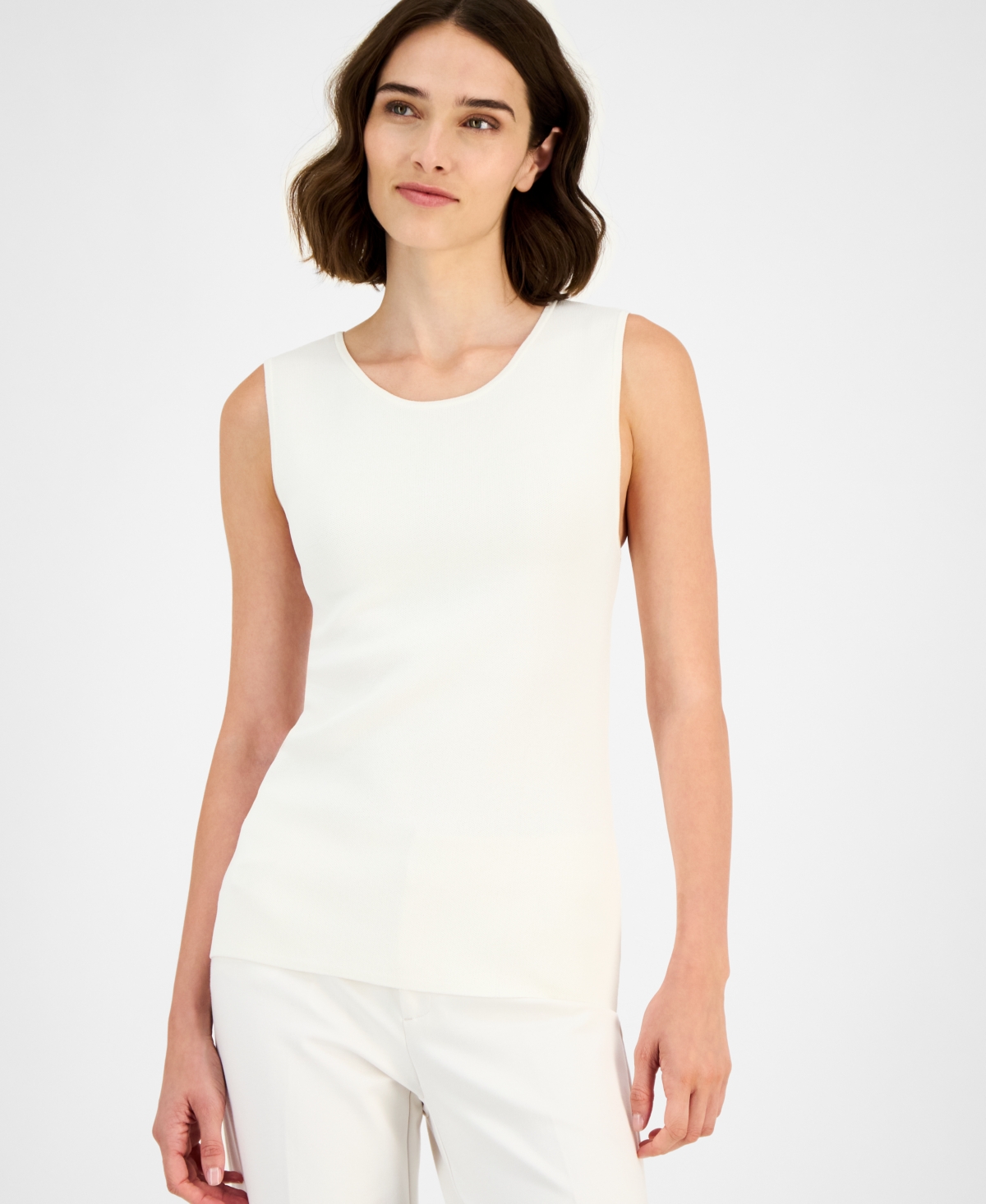 Anne Klein Sleeveless Knit Top In White