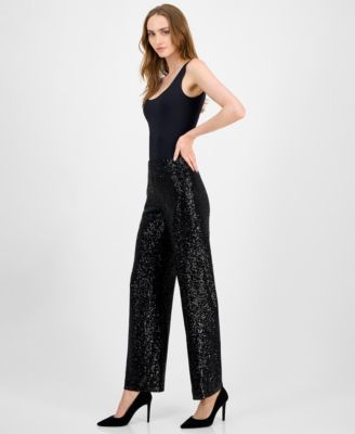 Women's Sequin High-Rise Wide-Leg Pants
