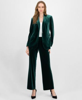 Anne Klein - Women's Velvet High-Rise Pull-On Wide-Leg Pants