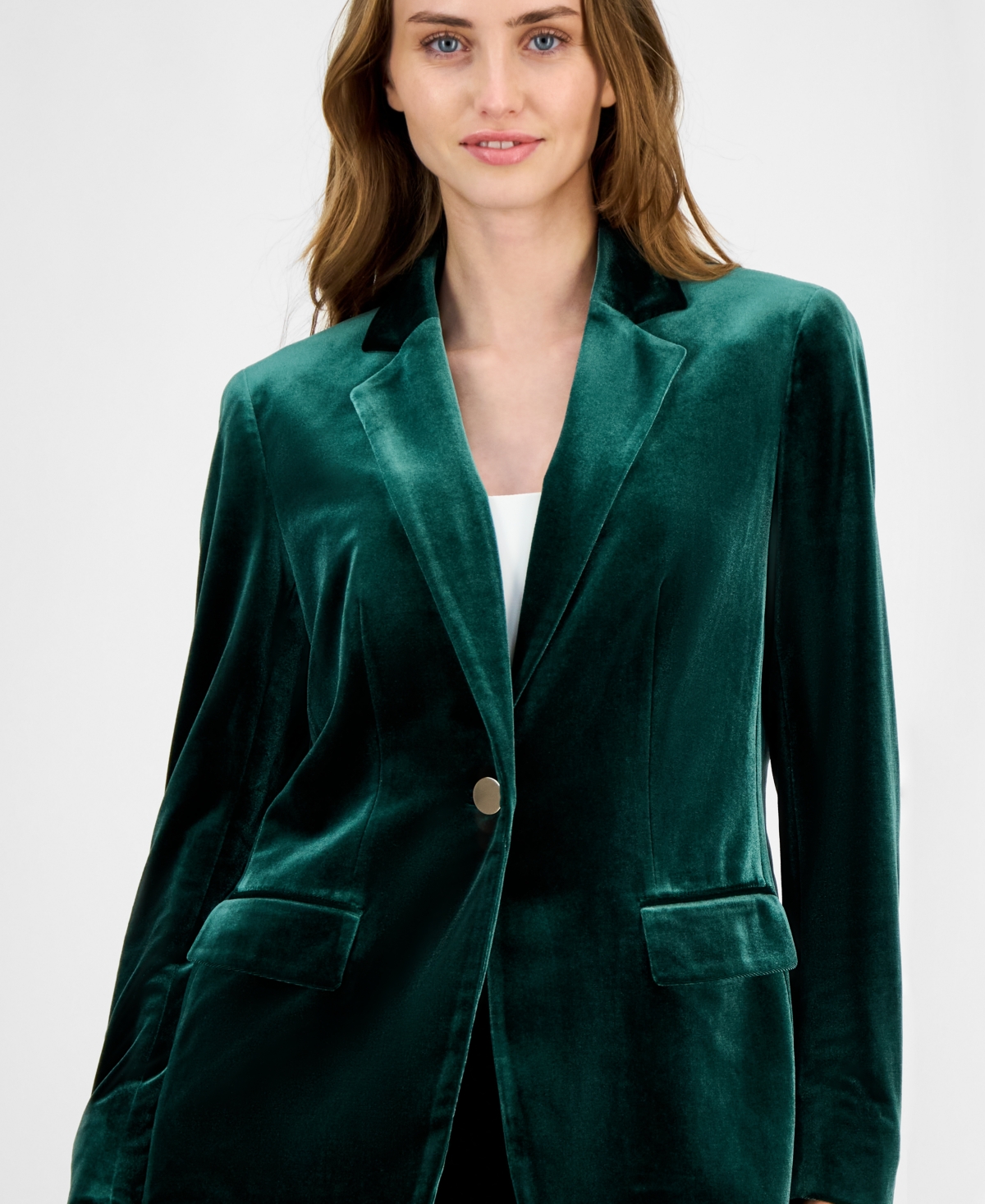 Anne Klein Women's Velvet One-button Notch-collar Jacket In Green