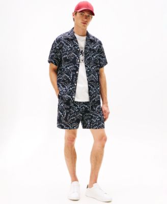 Men's Patterned Linen Button Up Short Sleeve Shirt