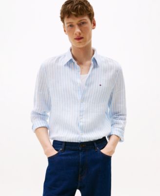 Men's Pigment-Dyed Stripe Linen Button Up Shirt