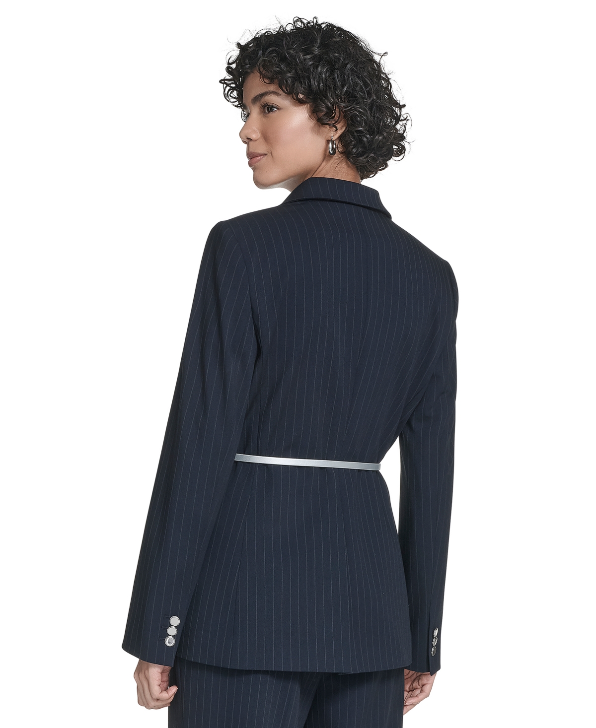 Calvin Klein Women's Pinstripe Belted One-button Jacket In Multi