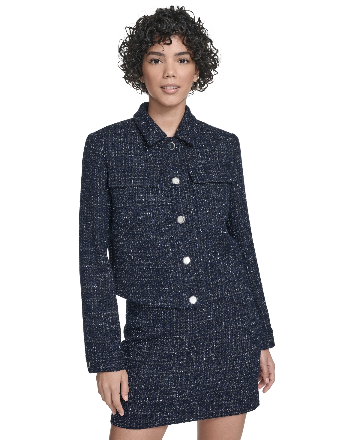 Calvin Klein Women's Boucle Cropped Long-Sleeve Jacket
