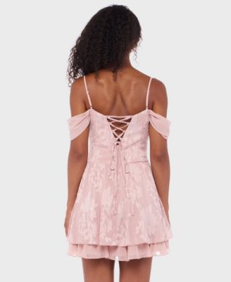 Juniors' Cold-Shoulder Jacquard Fit & Flare Dress