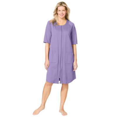 Plus Size Short Zip-Front Robe in French Terry