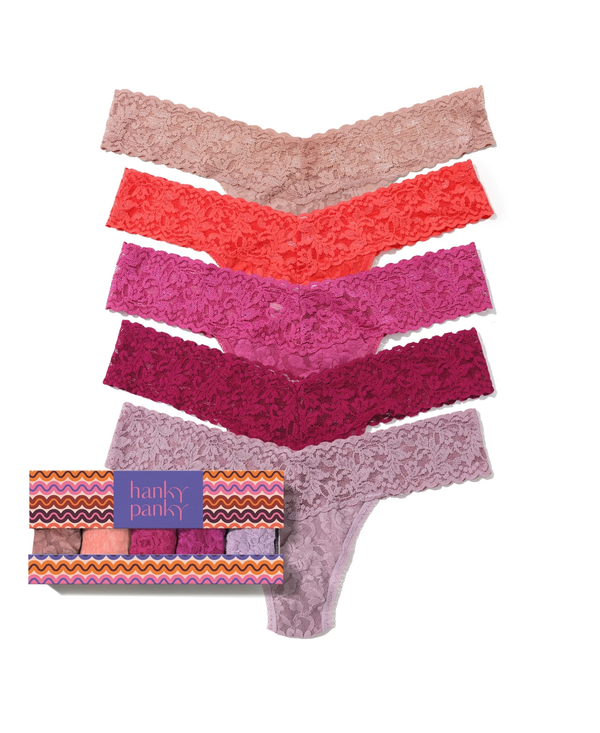 Hanky Panky Women's Signature Lace Original Rise Thong 5pack Panty In Multi