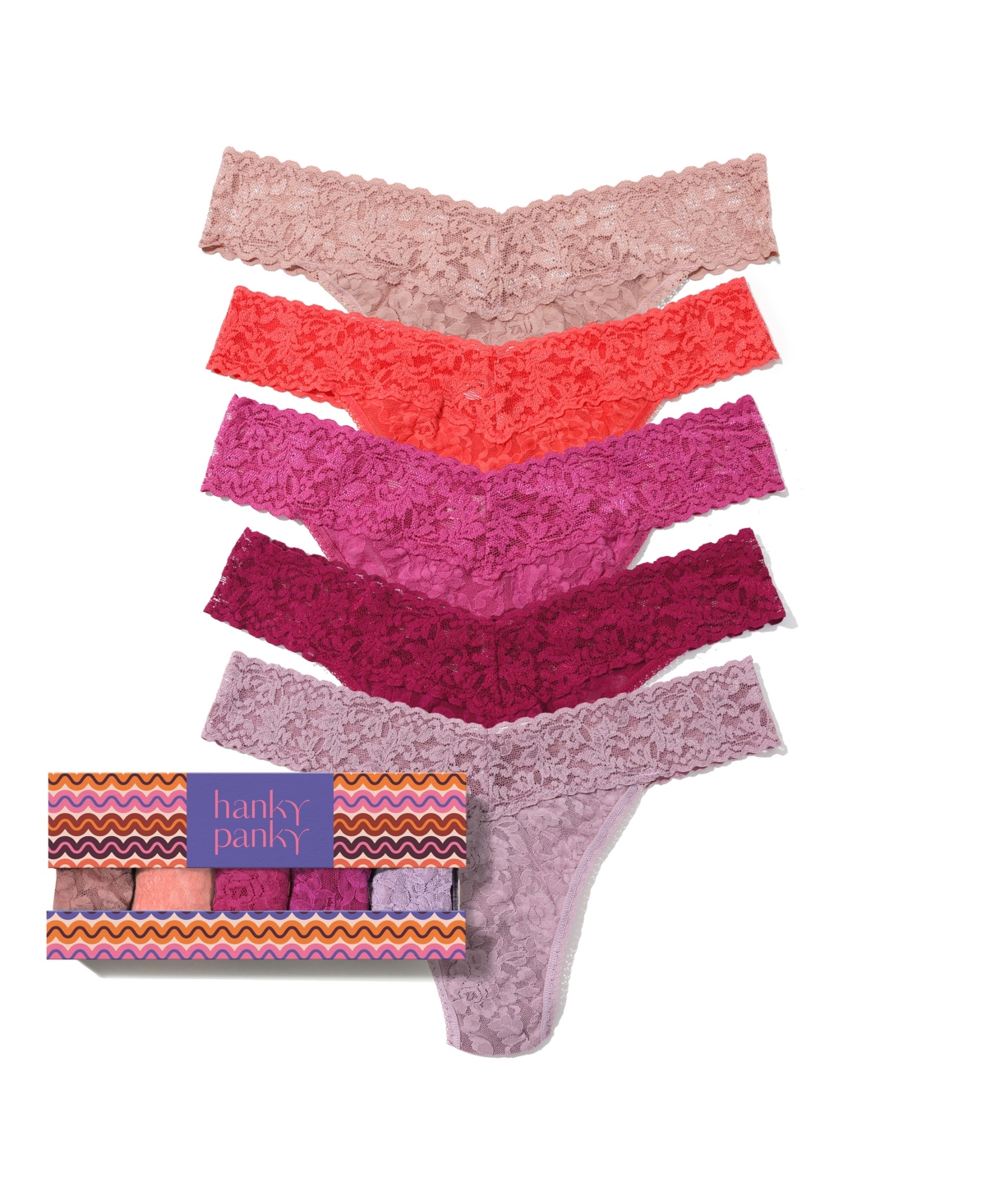 Hanky Panky Women's Signature Lace Original Rise Thong 5pack Panty In Multi